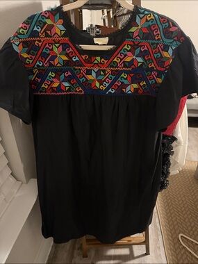 Black Women's Embroidered dress with Multicolor Detail